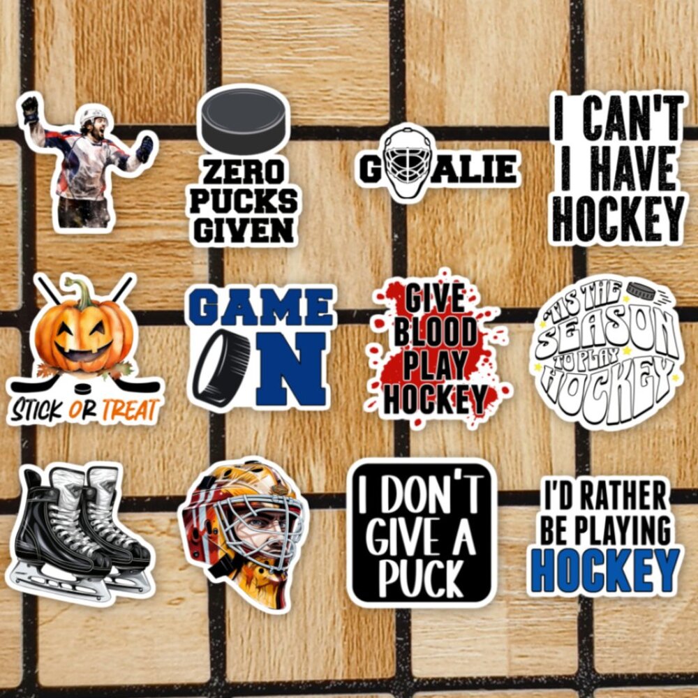 Cool Hockey Sticker Pack of 12 Vinyl Stickers Waterproof Die Cut Sticker Set
